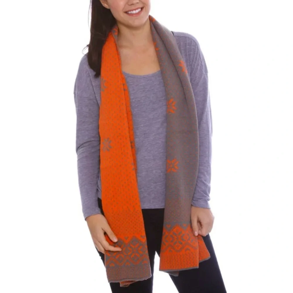Simplicity Knit Winter Scarf Long Wide Wrap Gray Orange